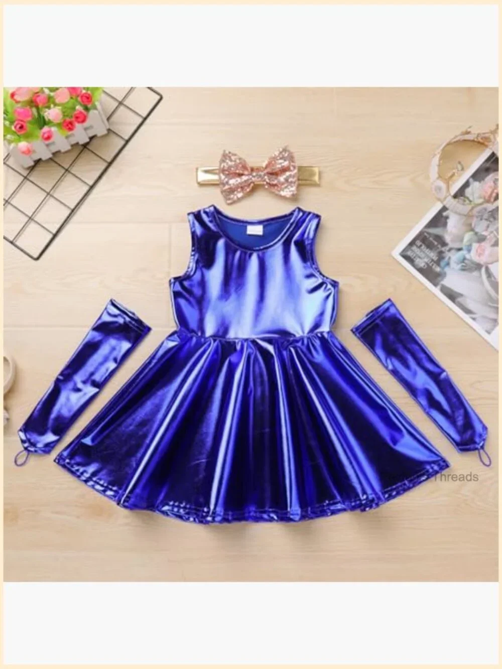 Toddler Metallic Pleated Dance Dress with Arm Sleeves